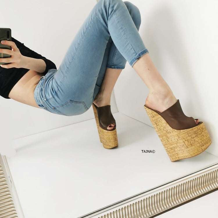30 cm Extreme High Heel Cork Mules - Tajna Club
