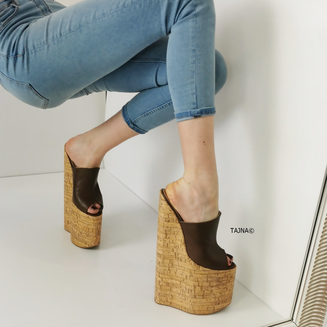 30 cm Extreme High Heel Cork Mules - Tajna Club