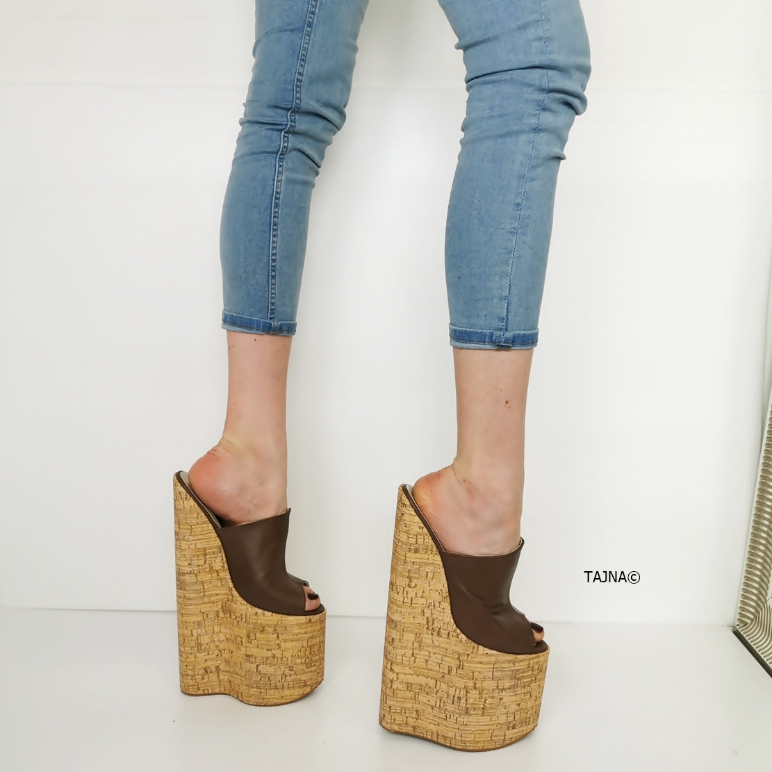 30 cm Extreme High Heel Cork Mules - Tajna Club
