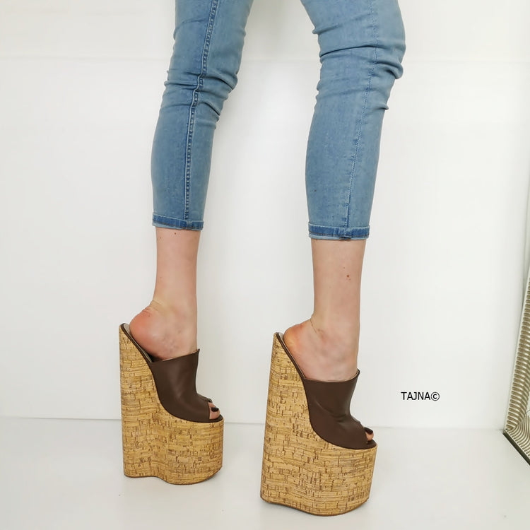 30 cm Extreme High Heel Cork Mules - Tajna Club