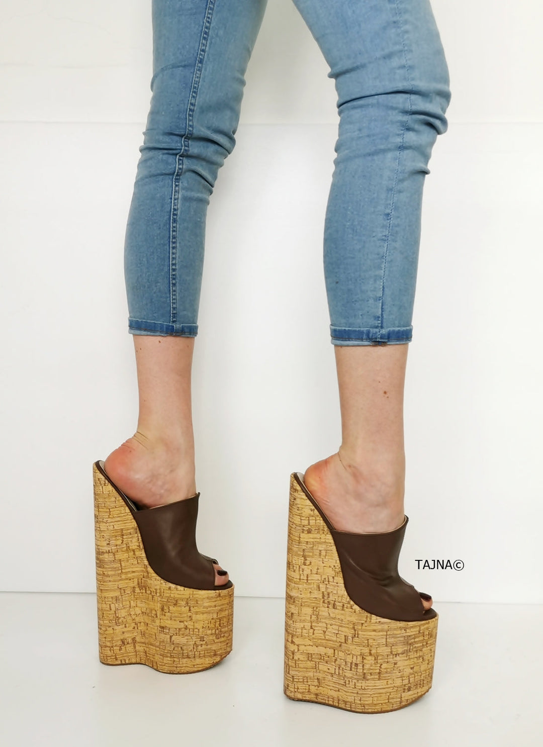 30 cm Extreme High Heel Cork Mules - Tajna Club
