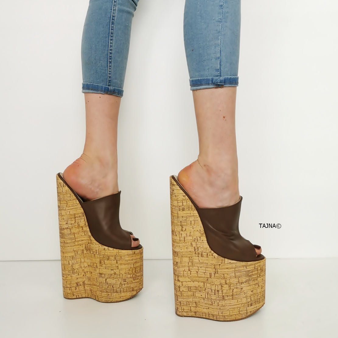 30 cm Extreme High Heel Cork Mules - Tajna Club