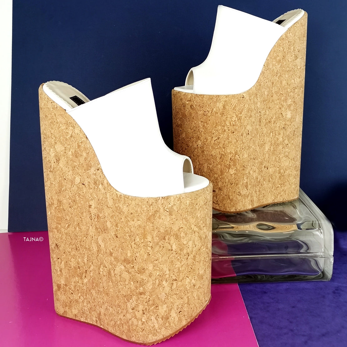 White Extreme High Heel Cork Mules - Tajna Club