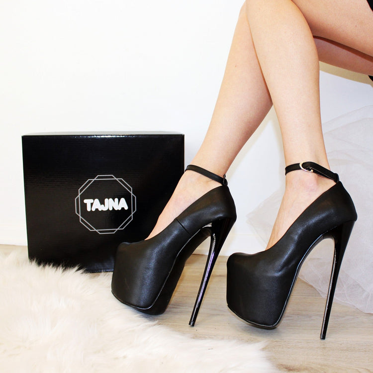 High Heel Black Ankle Strap Platform Pumps - Tajna Club