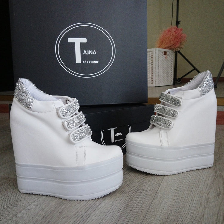 Sport Platforms Silver White Wedge Shoes - Tajna Club