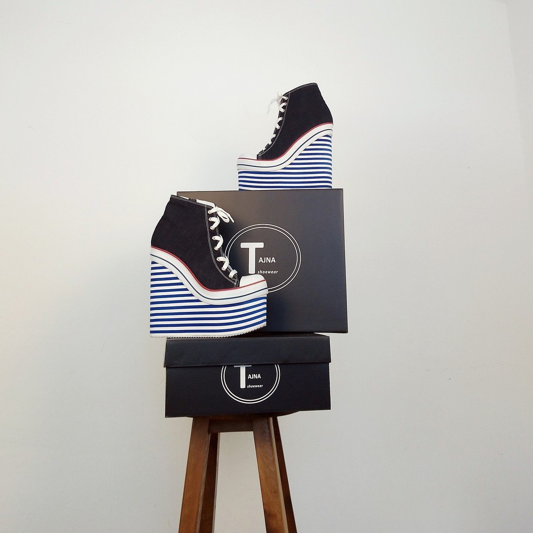 Denim Lace Up Sport Platforms Jean Blue Wedge Shoes - Tajna Club