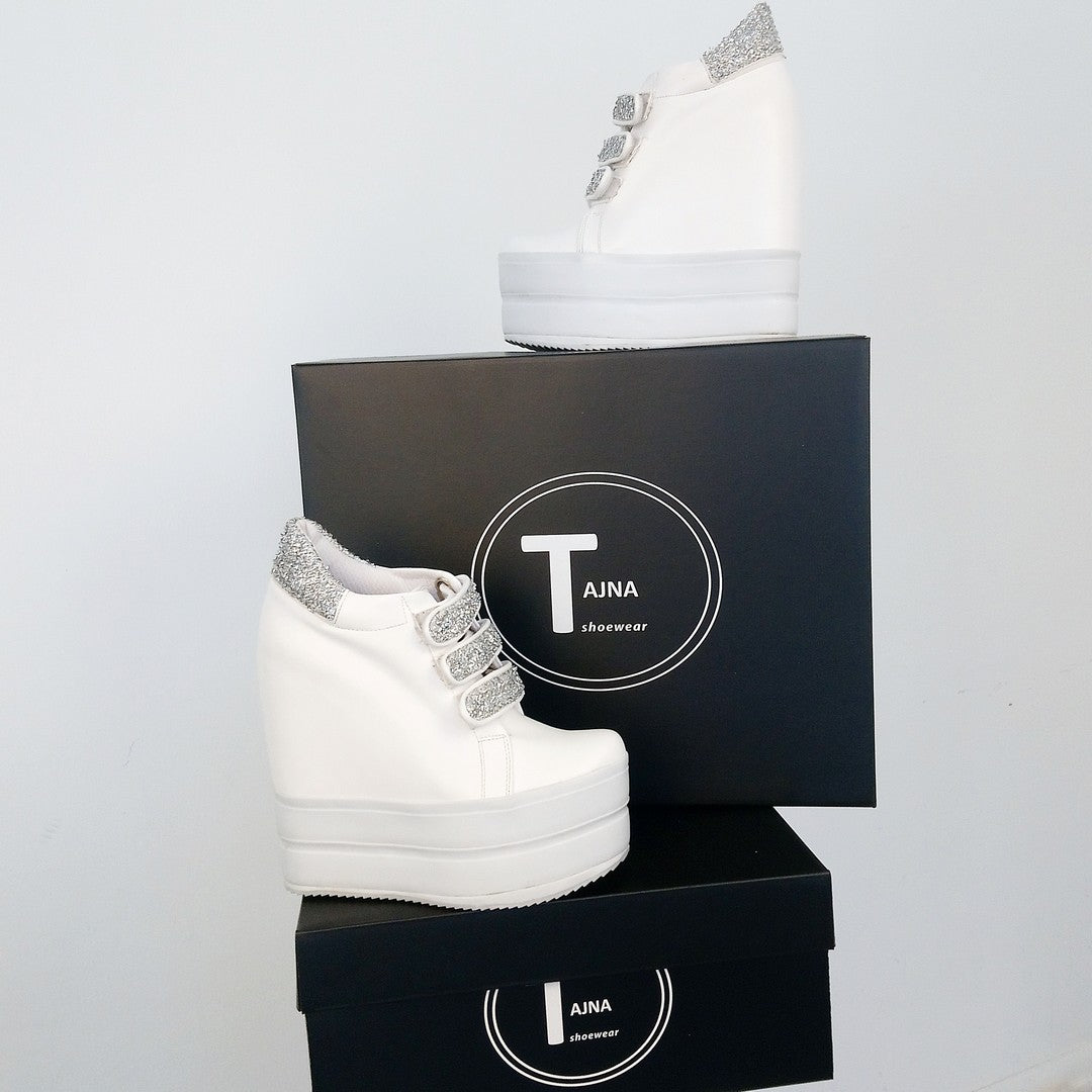 Sport Platforms Silver White Wedge Shoes - Tajna Club
