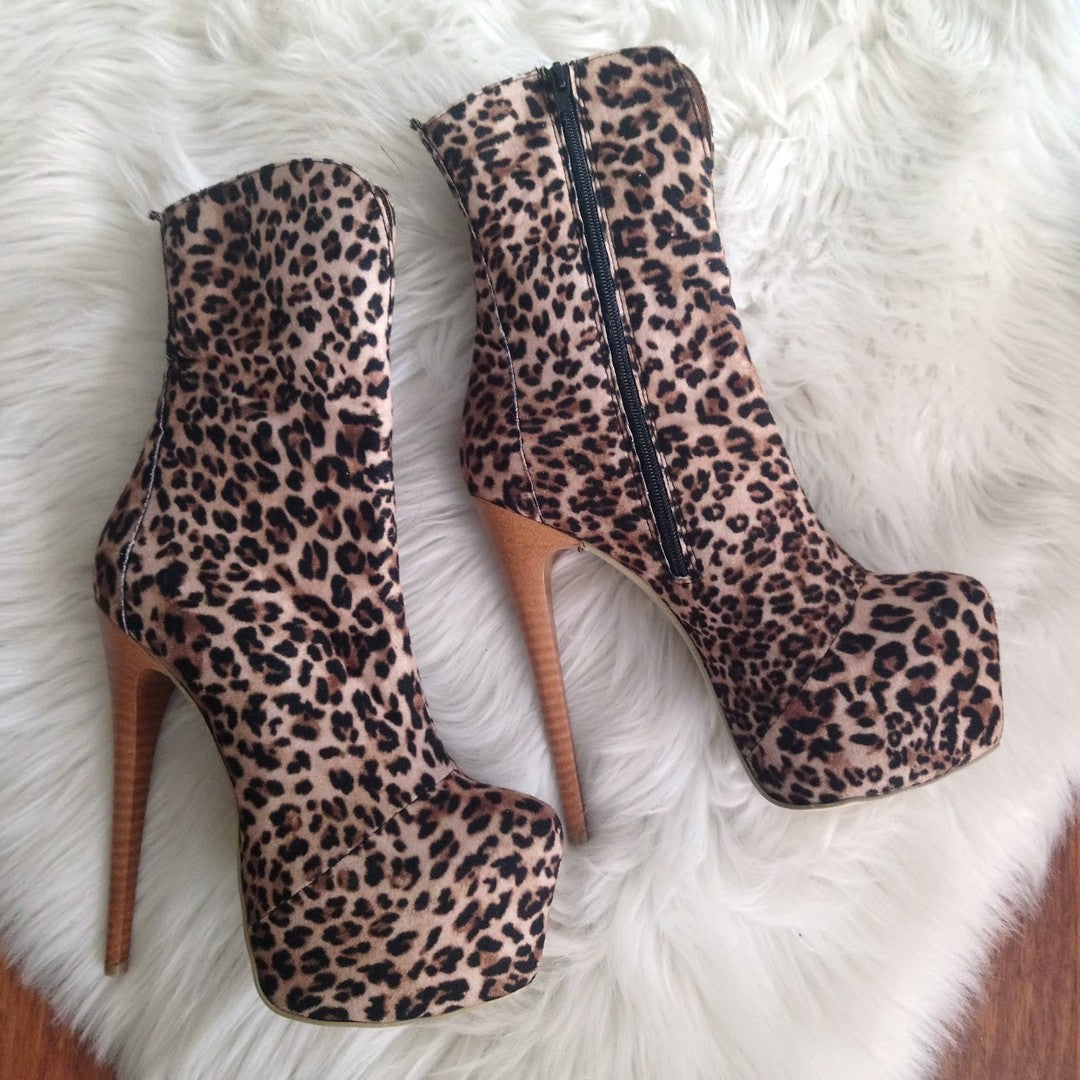 Leopard Textile High Heel Boots - Tajna Club