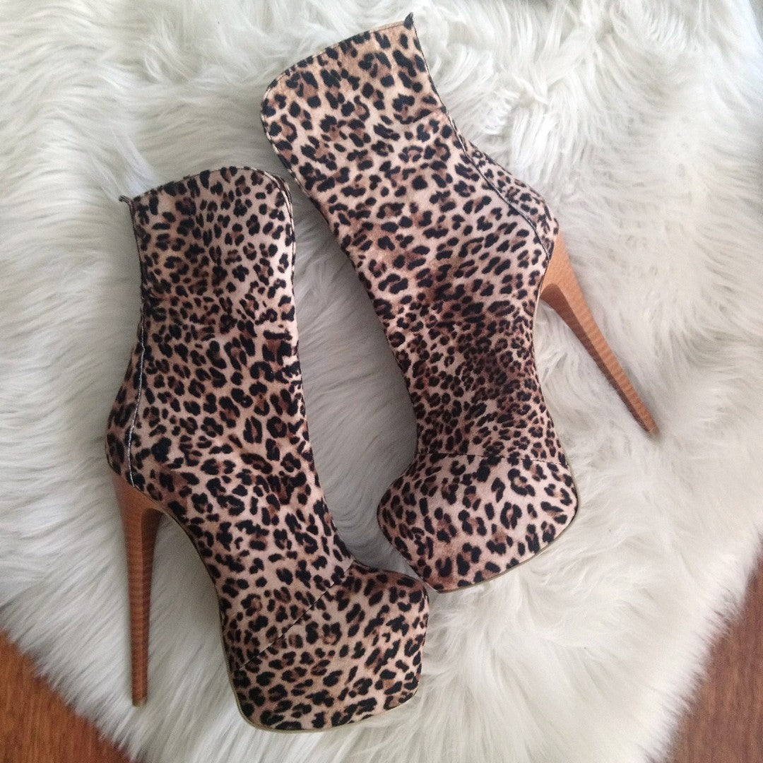 Leopard Textile High Heel Boots - Tajna Club