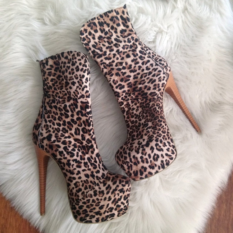 Leopard Textile High Heel Boots - Tajna Club