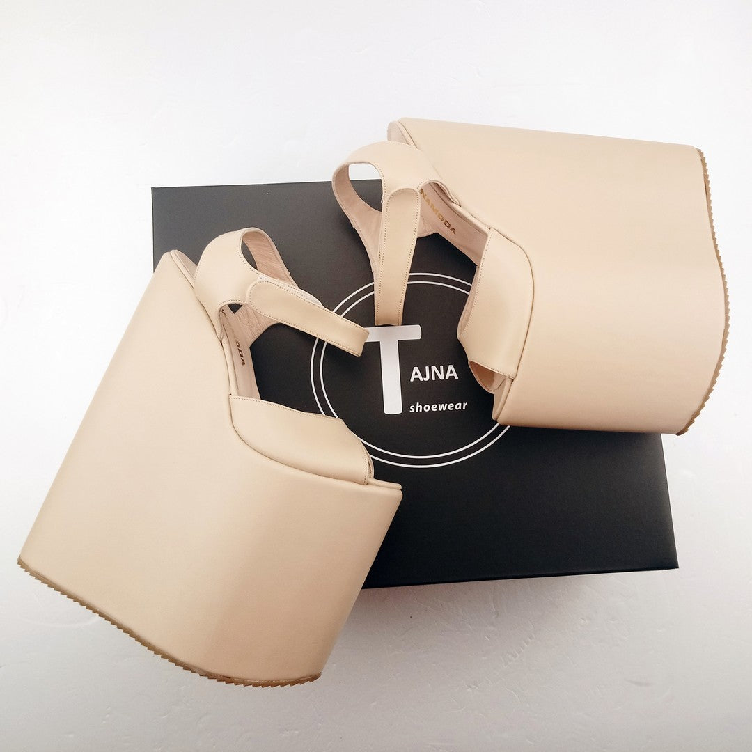 Nude Cream Peep Toe 22 cm High Heel Wedges - Tajna Club