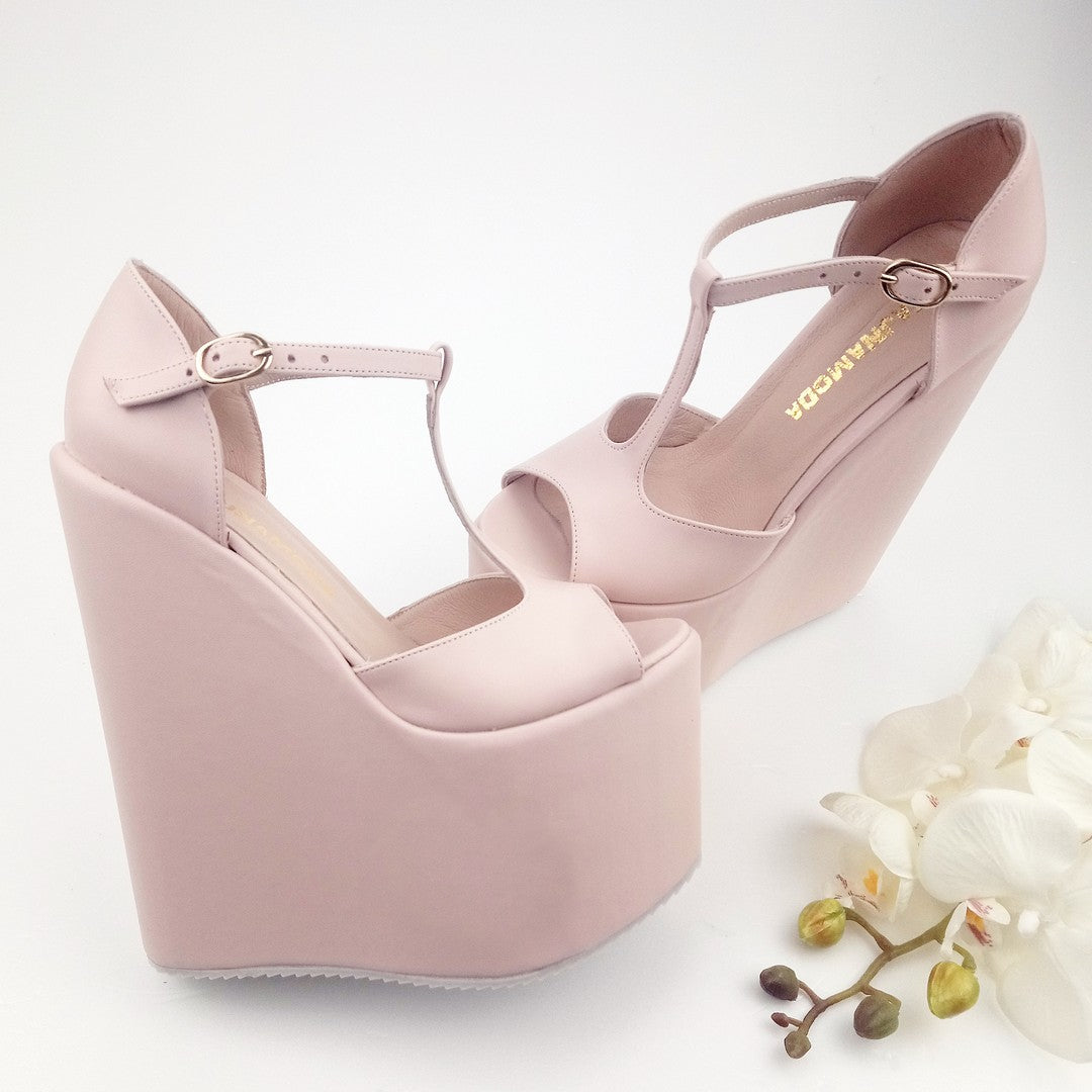 Light Pink  Mary Jane High Heel Wedding Wedge Shoes - Tajna Club