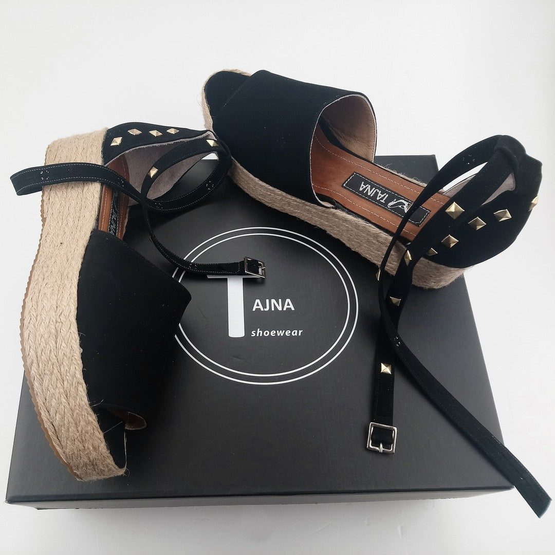 Espadril Black Pinned Wedge Sandals - Tajna Club