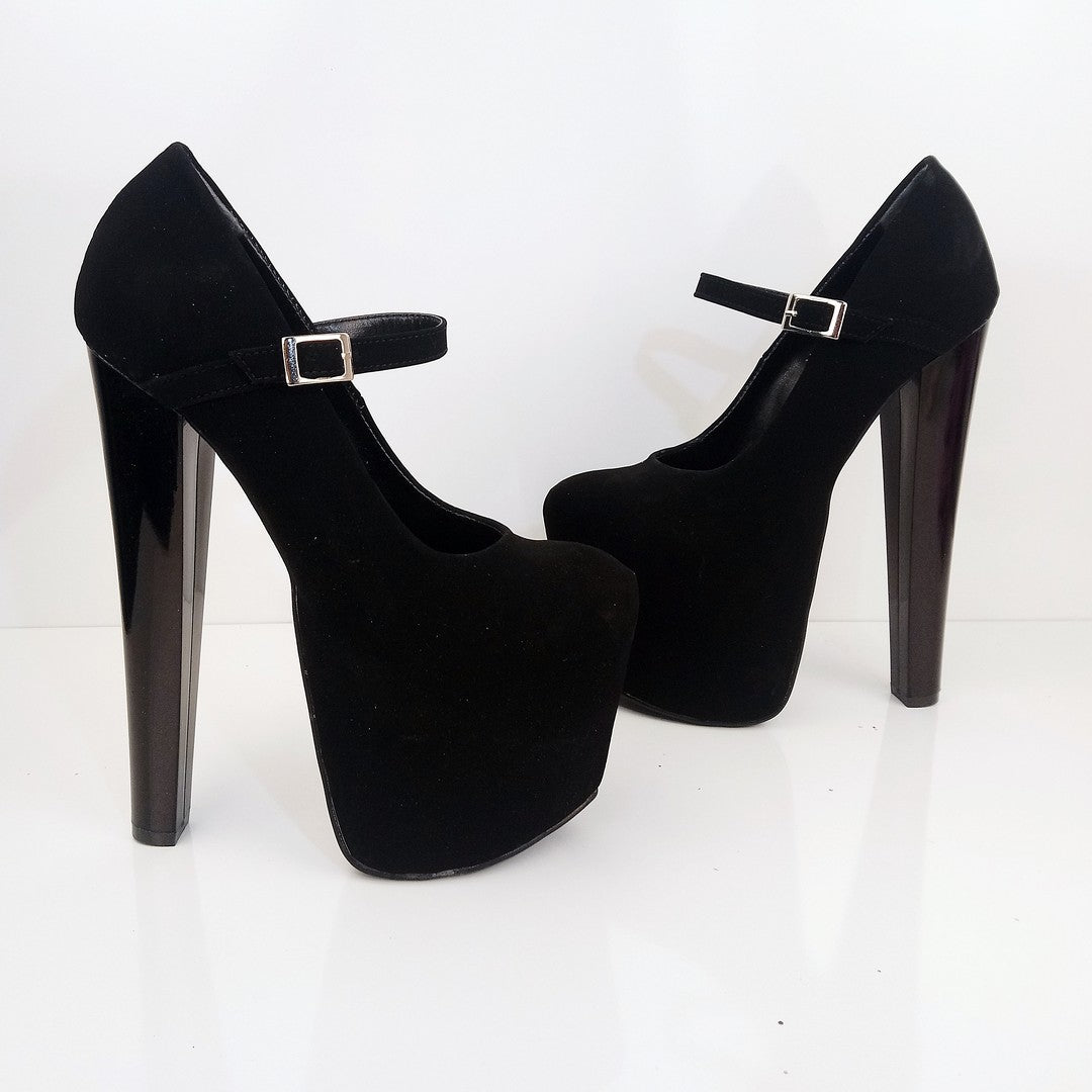 Mary Jane Black Suede High Heel Platform Shoes - Tajna Club