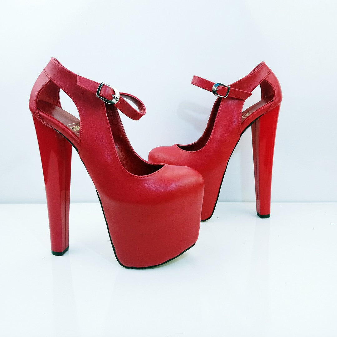 Red Slit Strap High Heel Platform Shoes Tajna Shoes Tajna Club