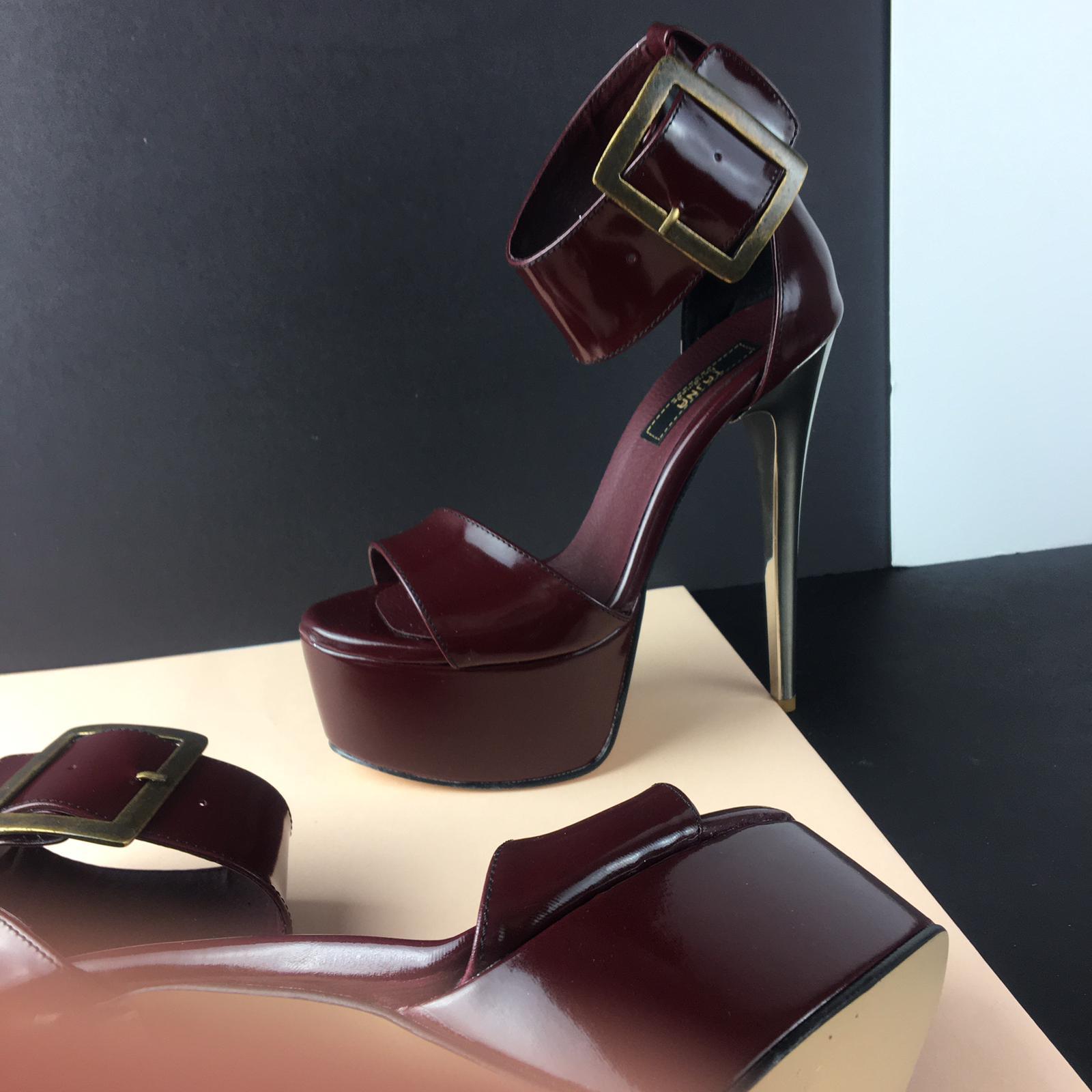 Burgundy Patent Big Belted Platforms - Tajna Club