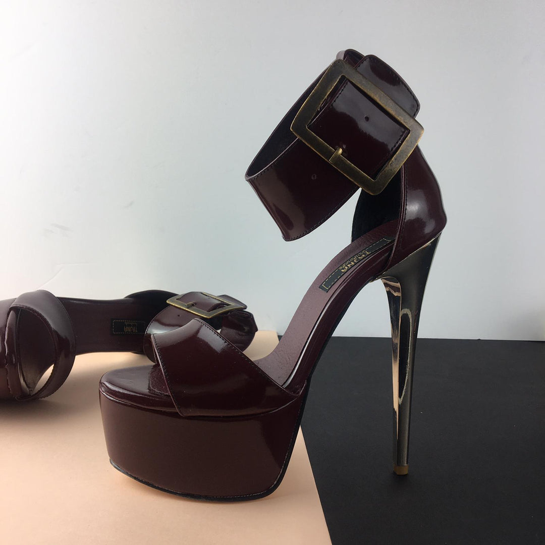 Burgundy Patent Big Belted Platforms - Tajna Club
