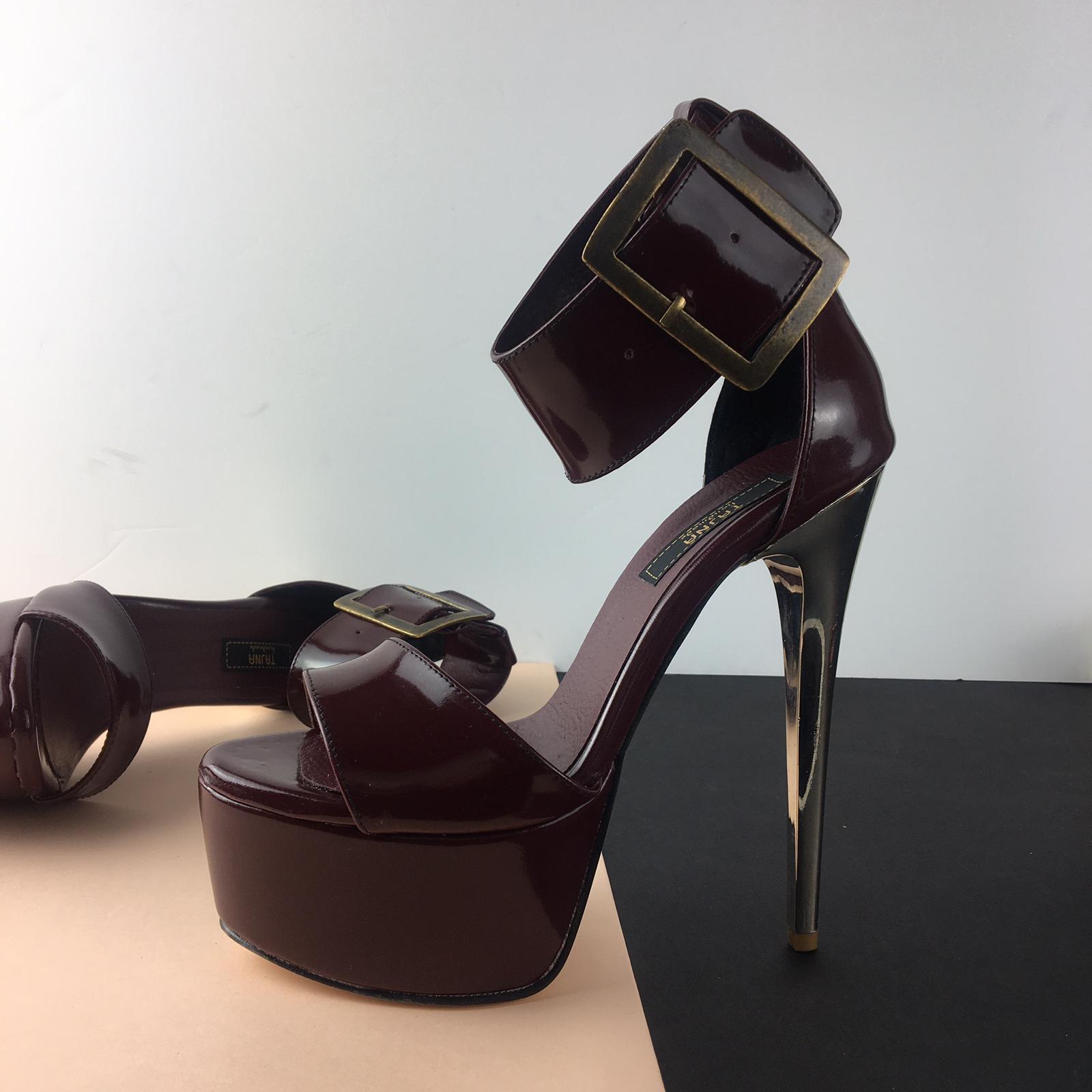 Burgundy Patent Big Belted Platforms - Tajna Club