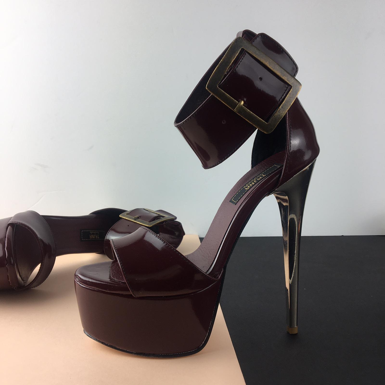 Burgundy Patent Big Belted Platforms - Tajna Club