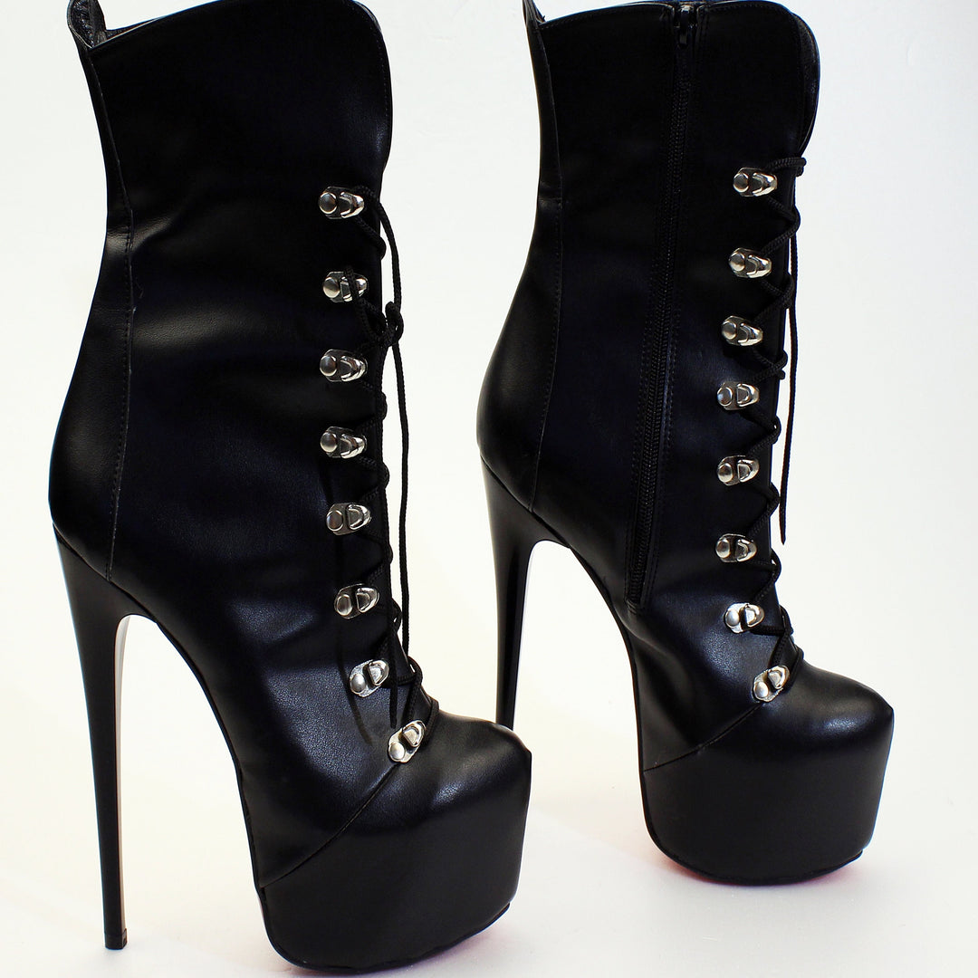 Lace Up Black Platform Booties - Tajna Club