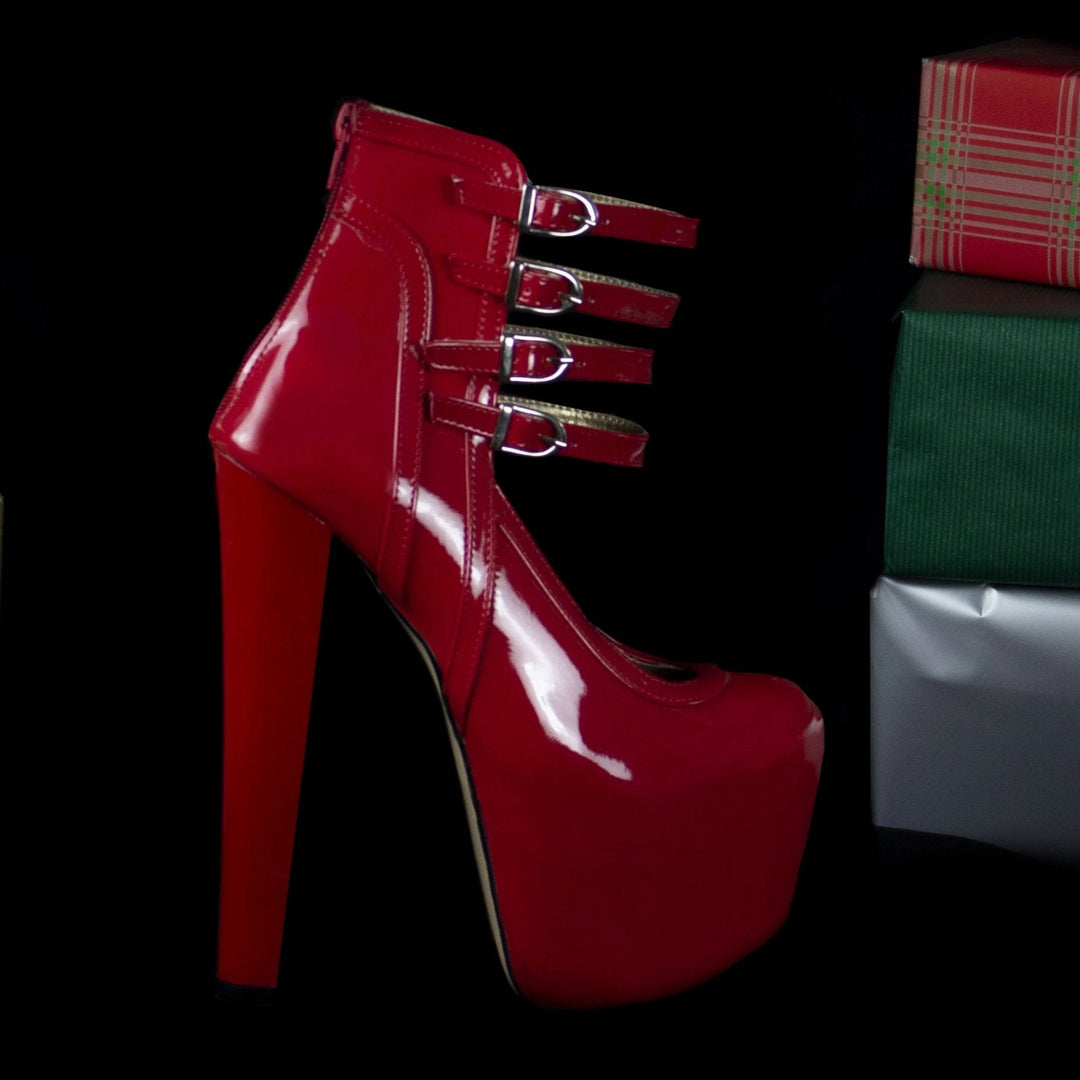 Red Patent Four Belted Booties - Tajna Club