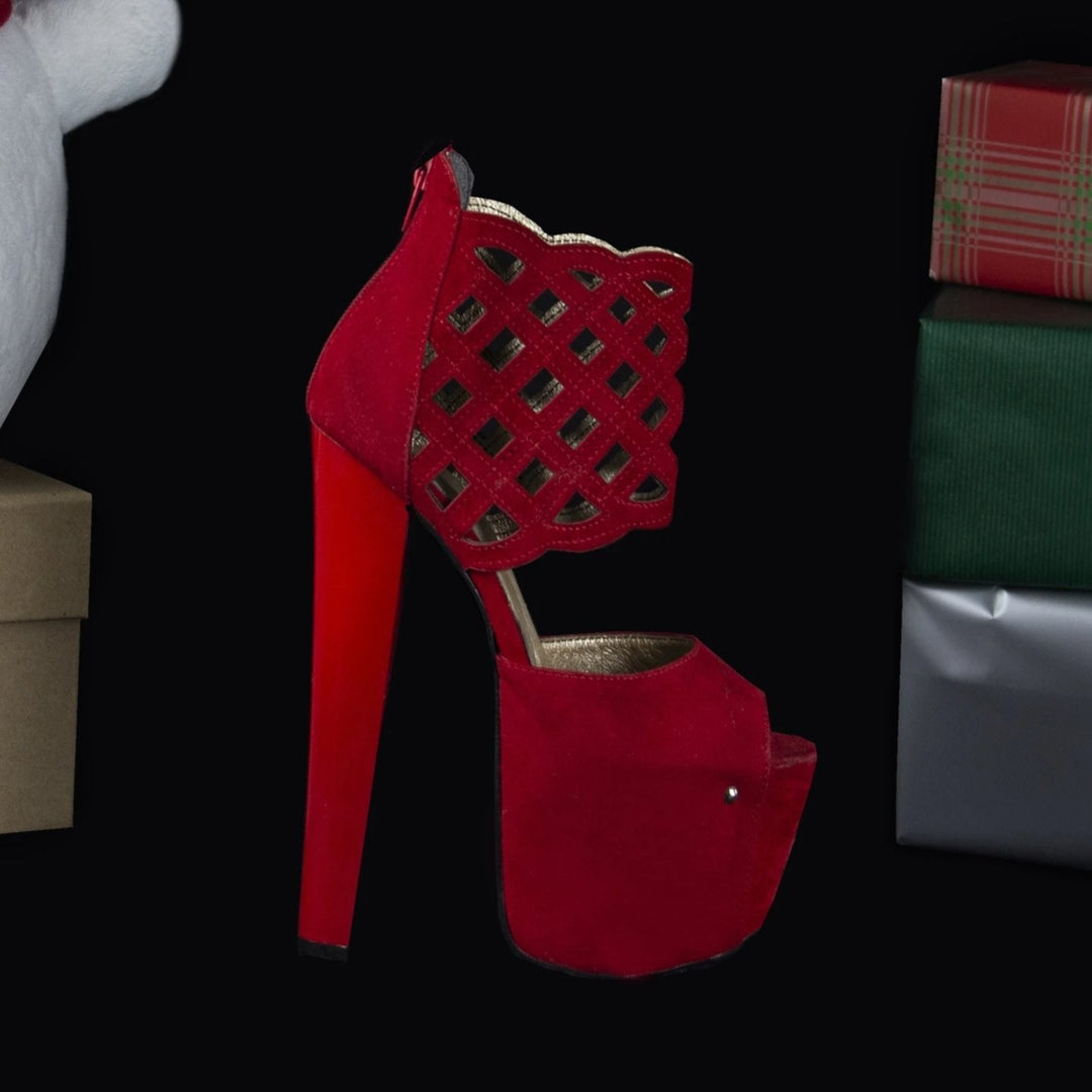 Red Suede Lazer Cut Platforms - Tajna Club