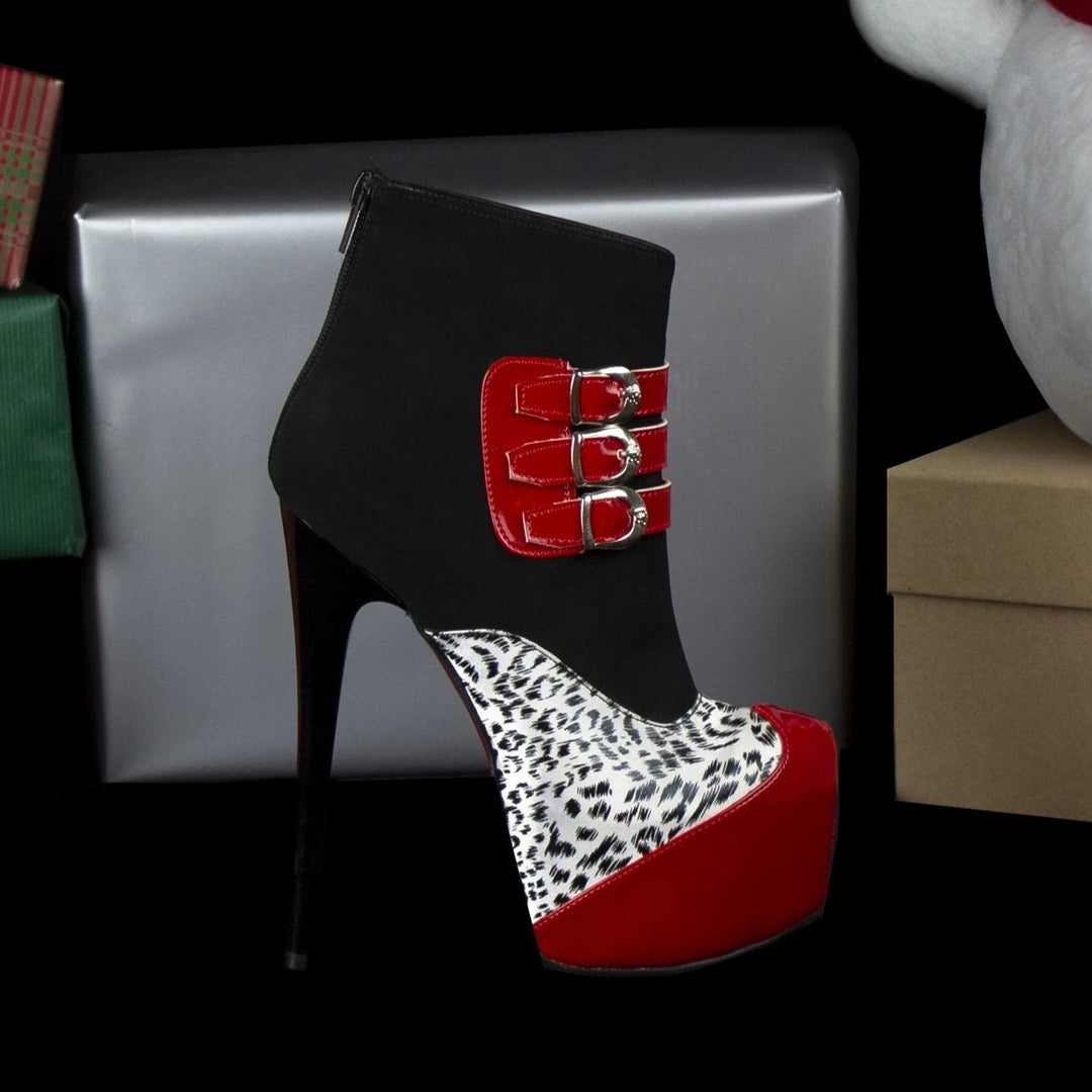 Red Black Booties With Leopard - Tajna Club