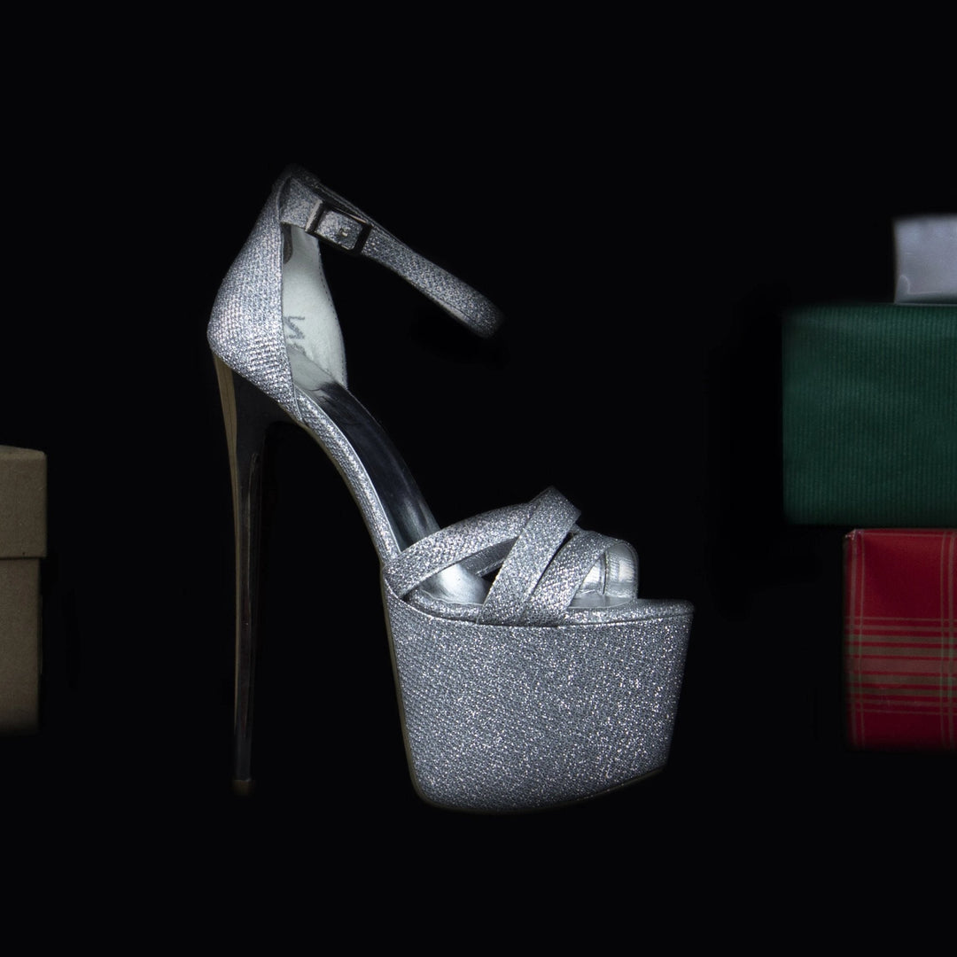 Silver Shine Cross Strap Platforms - Tajna Club