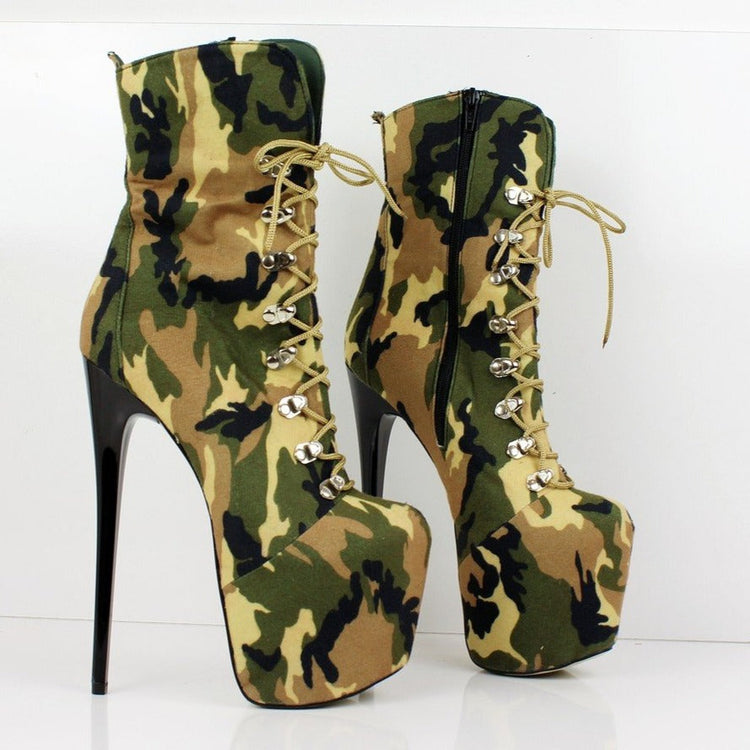 Camouflage Lace Up Platform Boots - Tajna Club