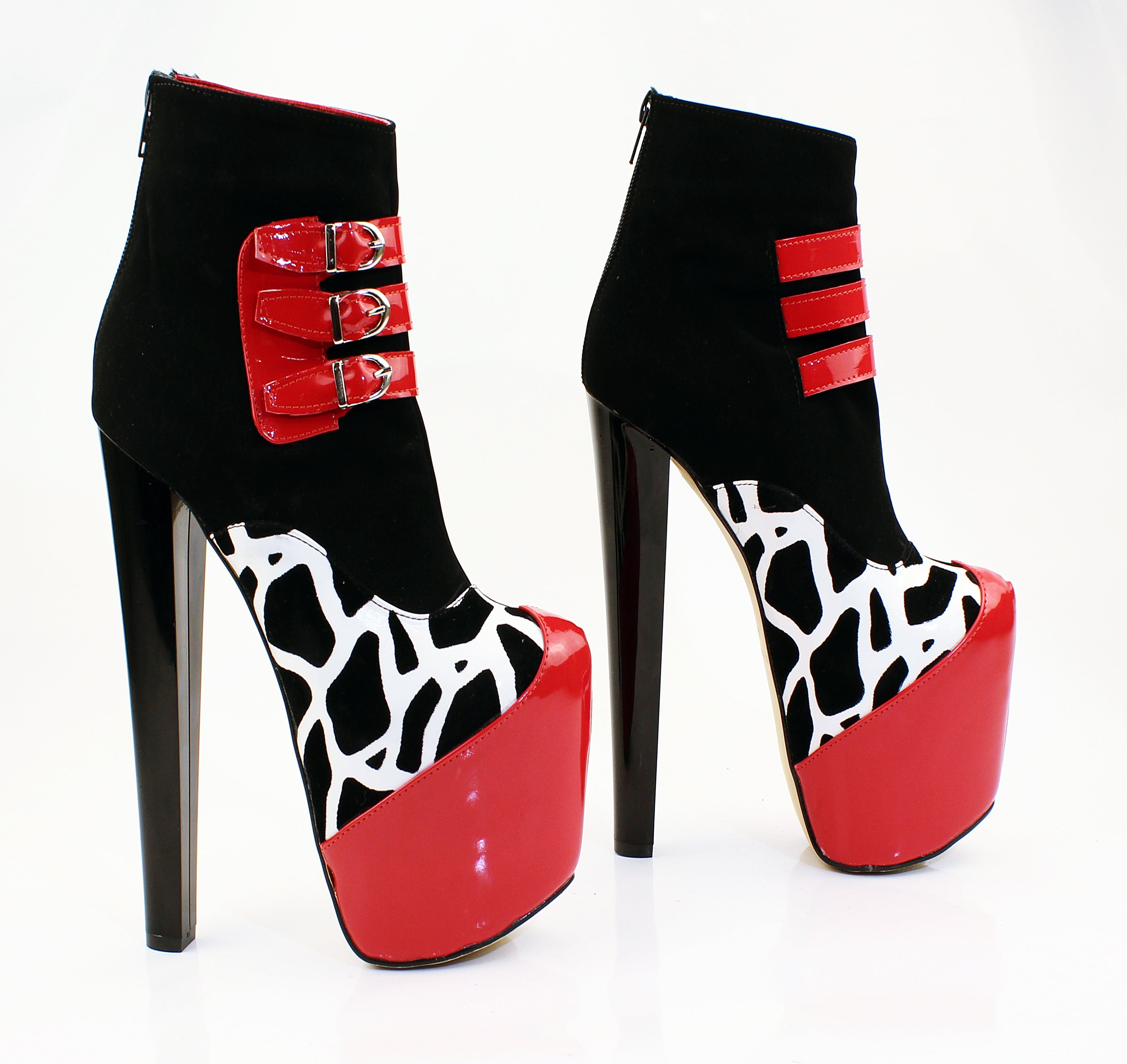 Red Black Leopard Ankle Platform Boots - Tajna Club