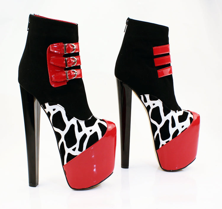 Red Black Leopard Ankle Platform Boots - Tajna Club