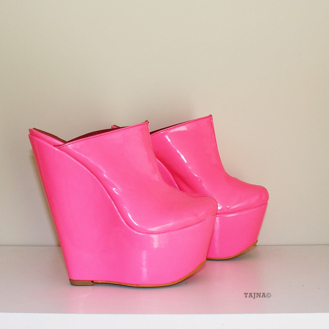 Neon Pink 16 cm Heel Wedge Mules | Tajna Shoes – Tajna Club