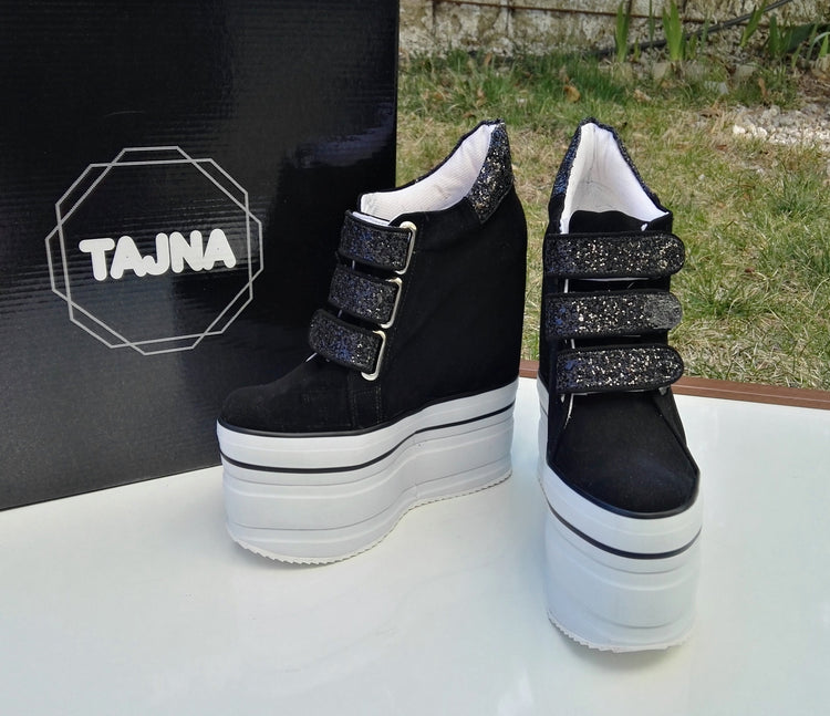 Wedge High Heel Black Sneakers - Tajna Club