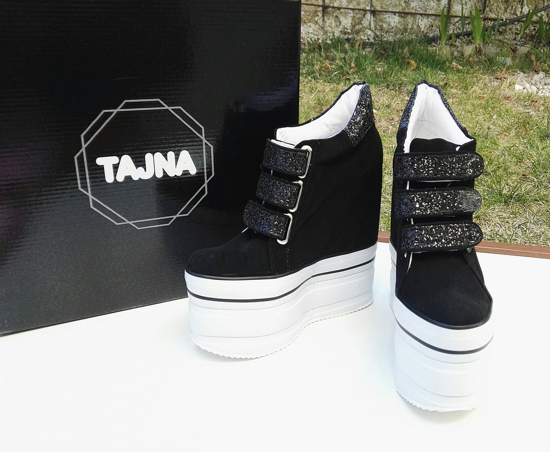 Wedge High Heel Black Sneakers - Tajna Club