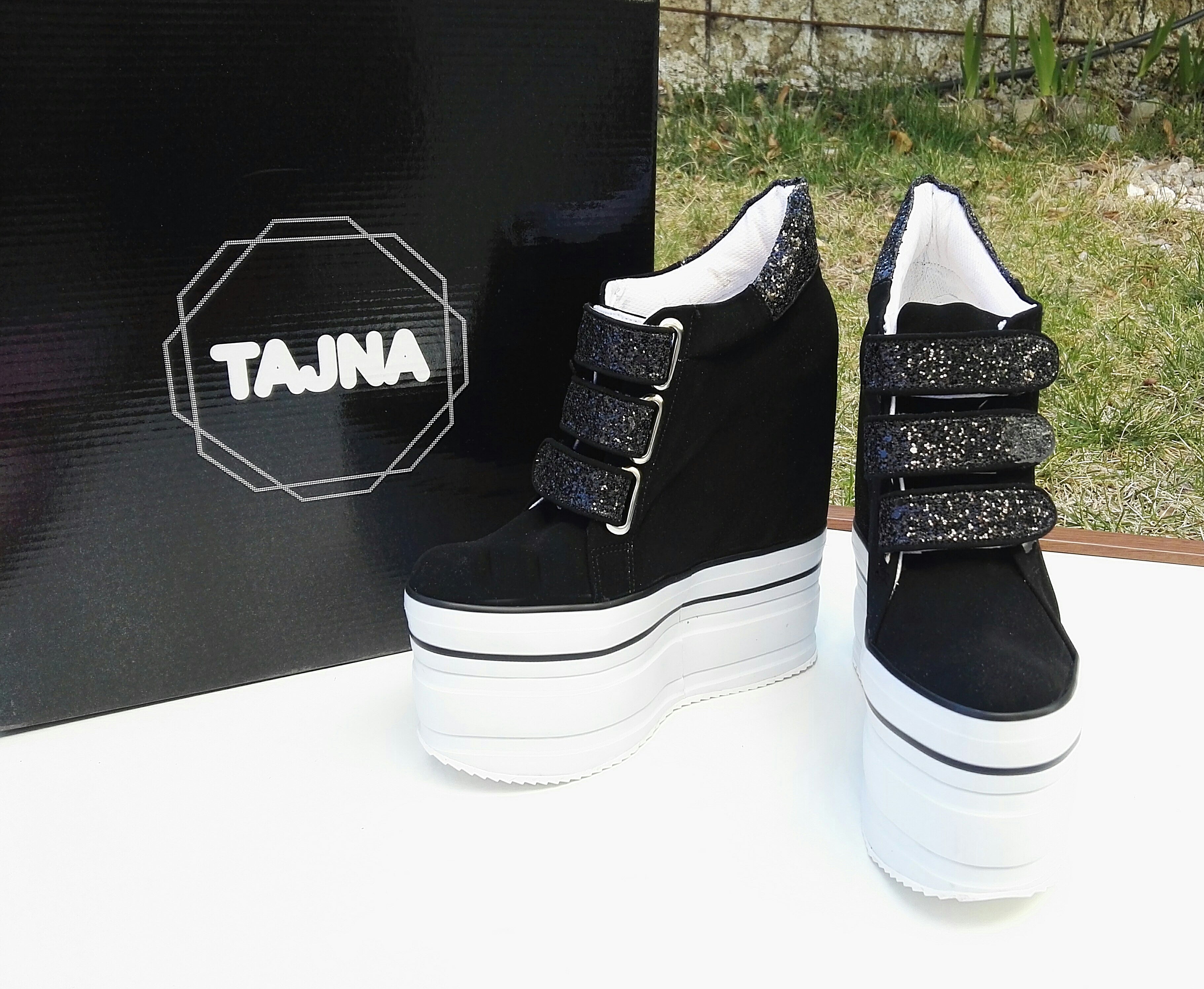 Wedge High Heel Black Sneakers - Tajna Club