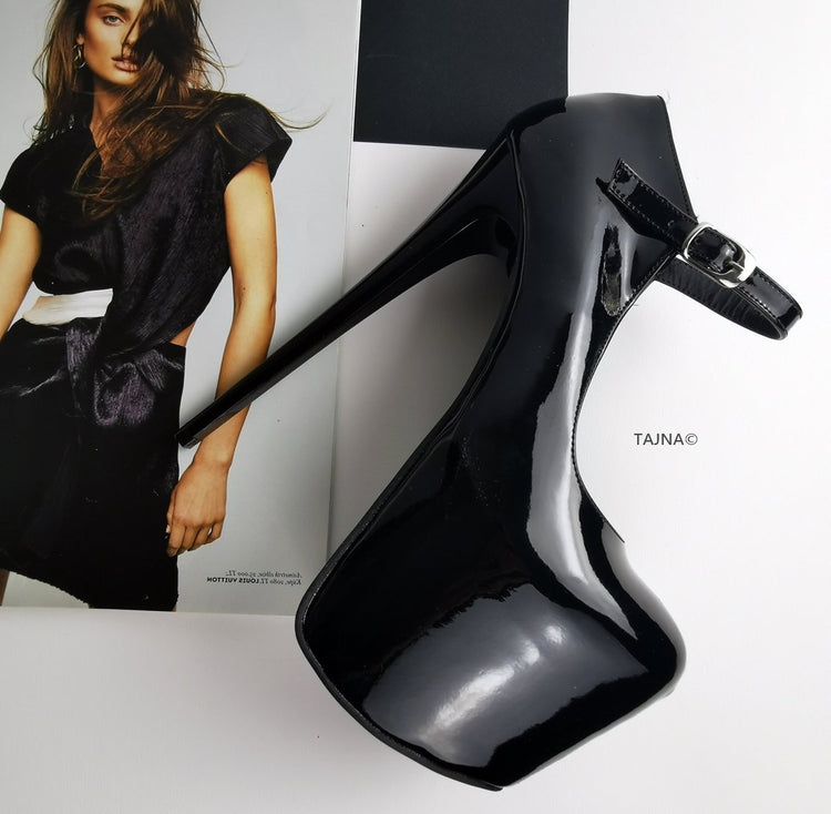 Black Patent Modern Mary Jane Platforms - Tajna Club