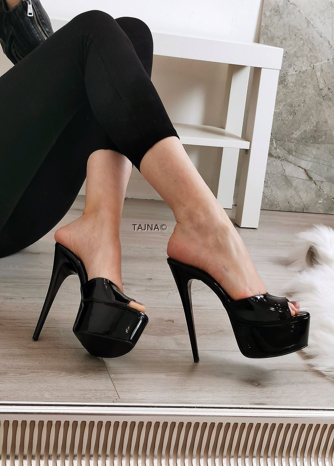 Black Patent Platform Mules - Tajna Club