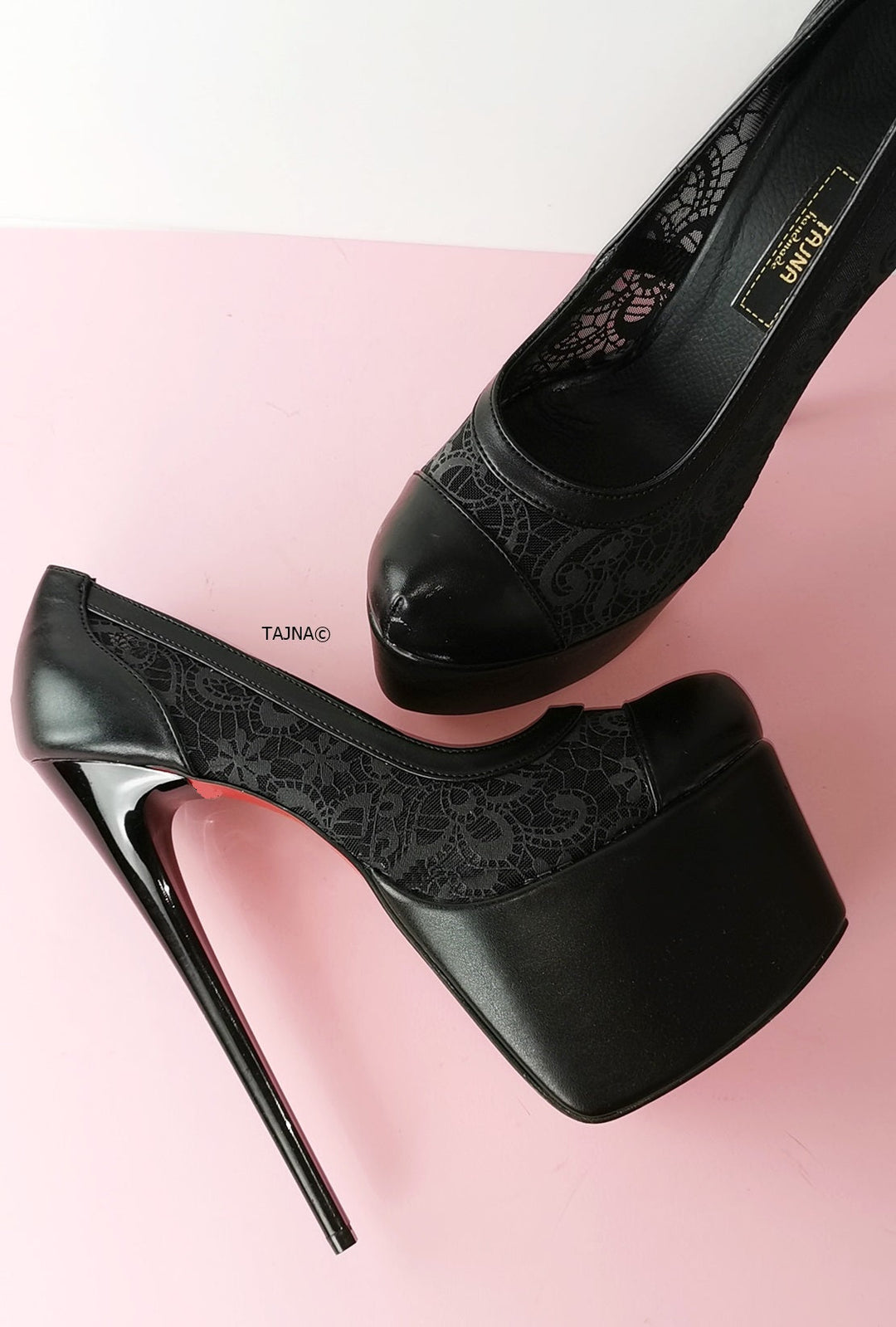 Matte Black Lace  Detail High Heel Pumps - Tajna Club