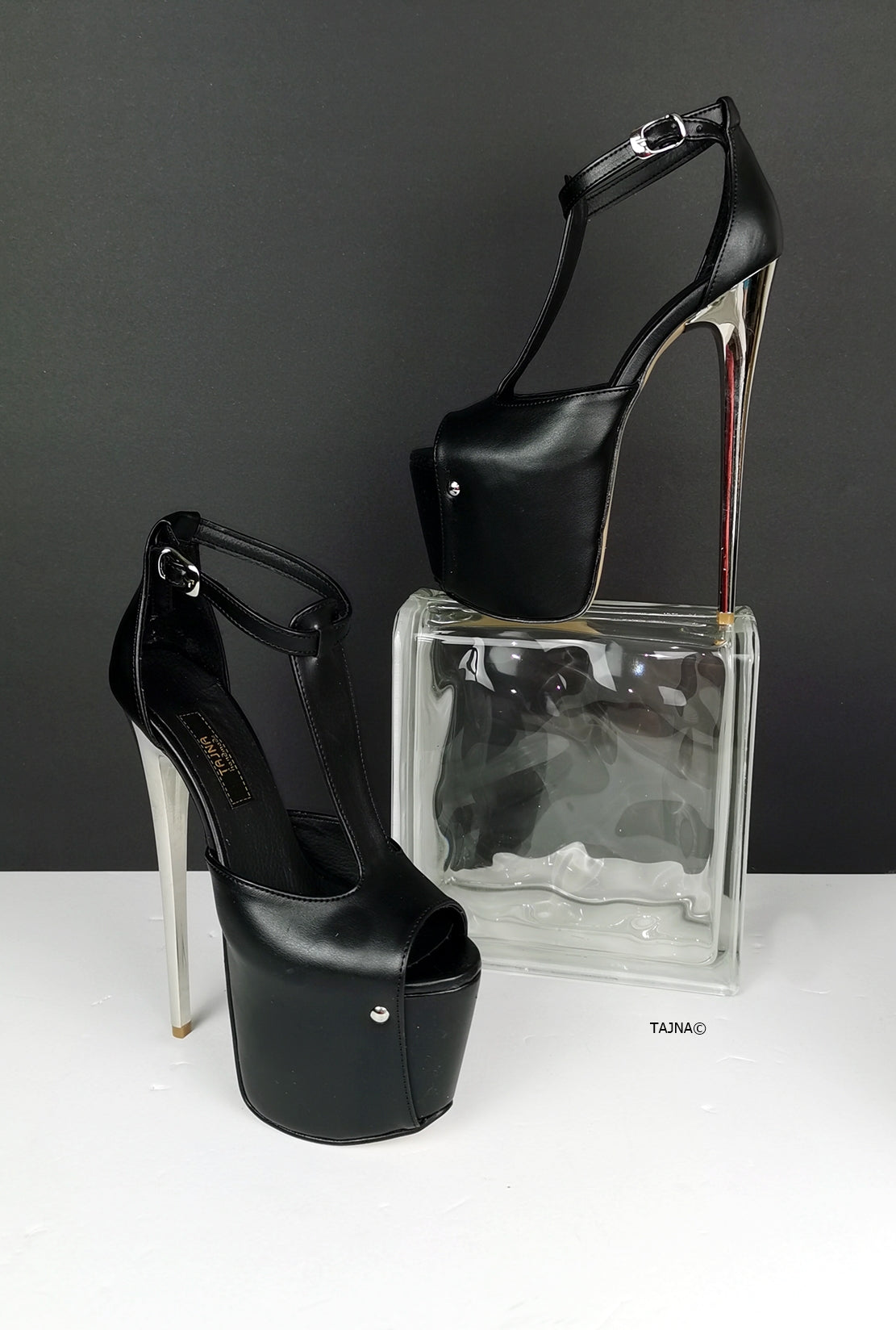 T-Strap High Heel Metallic Heels - Tajna Club