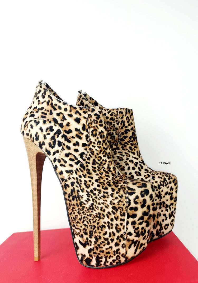 Leopard Touch Ankle Heel Booties - Tajna Club