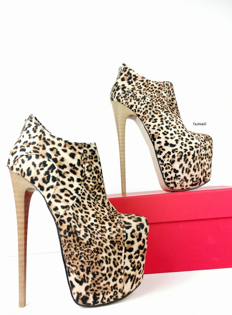 Leopard Touch Ankle Heel Booties - Tajna Club