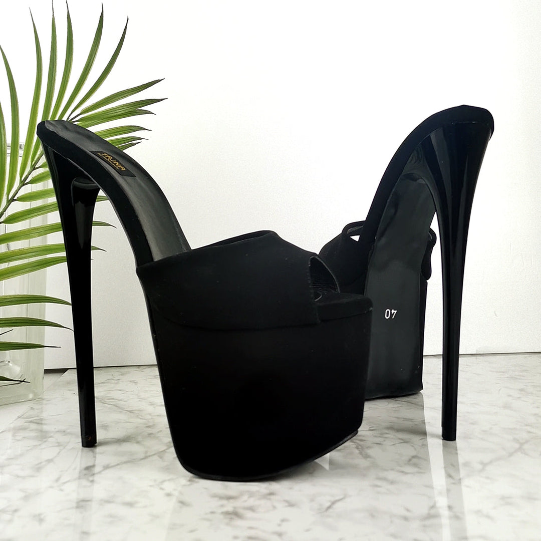 Black Suede High Heel Mules - Tajna Club