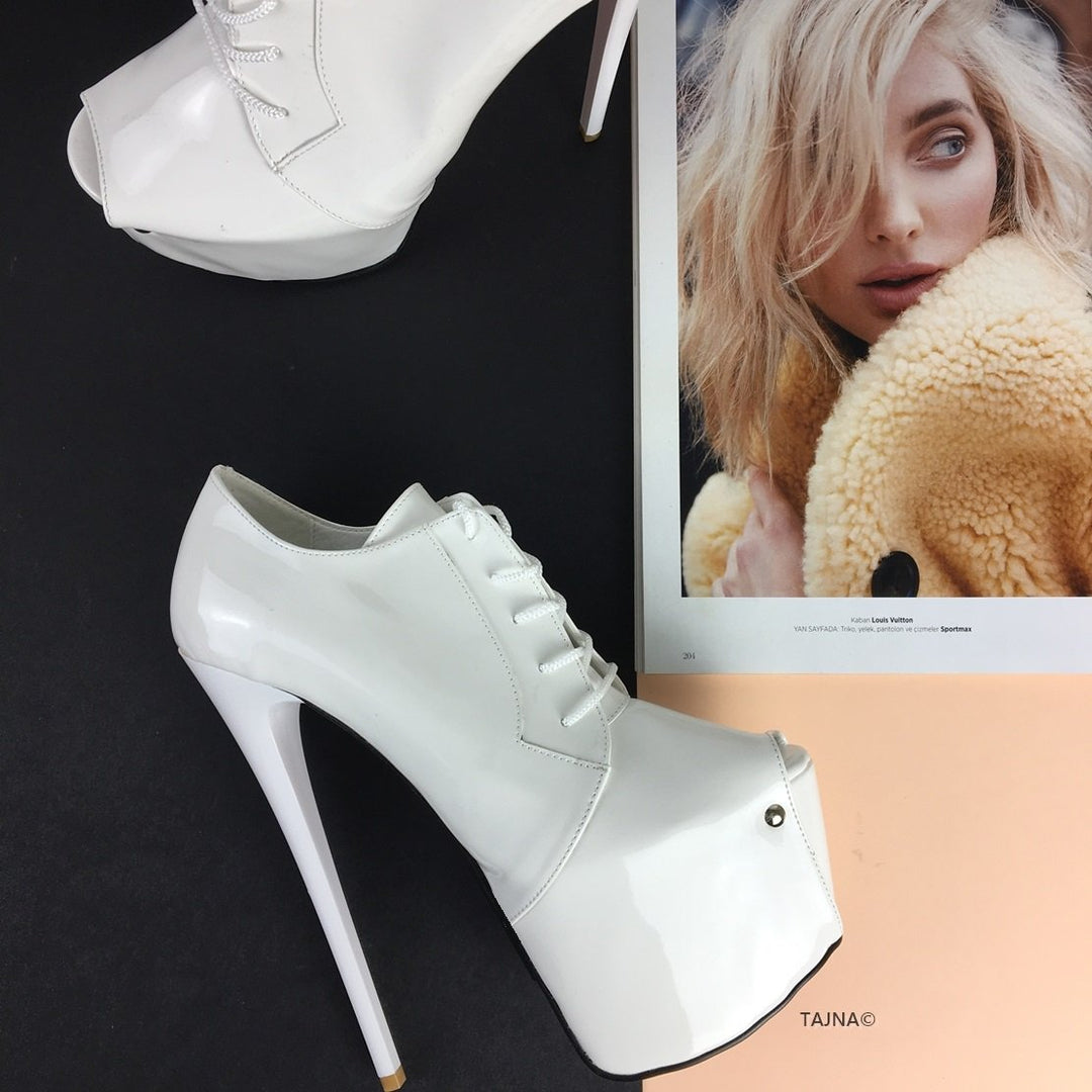 White Patent Oxford Ankle Platforms - Tajna Club