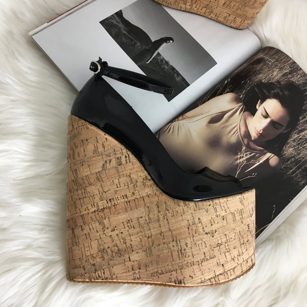 Platform Ankle Strap Peep Toe Wedge Sandals - Tajna Club