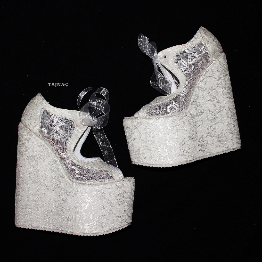 Full Lace White Platform 20 cm Wedges - Tajna Club