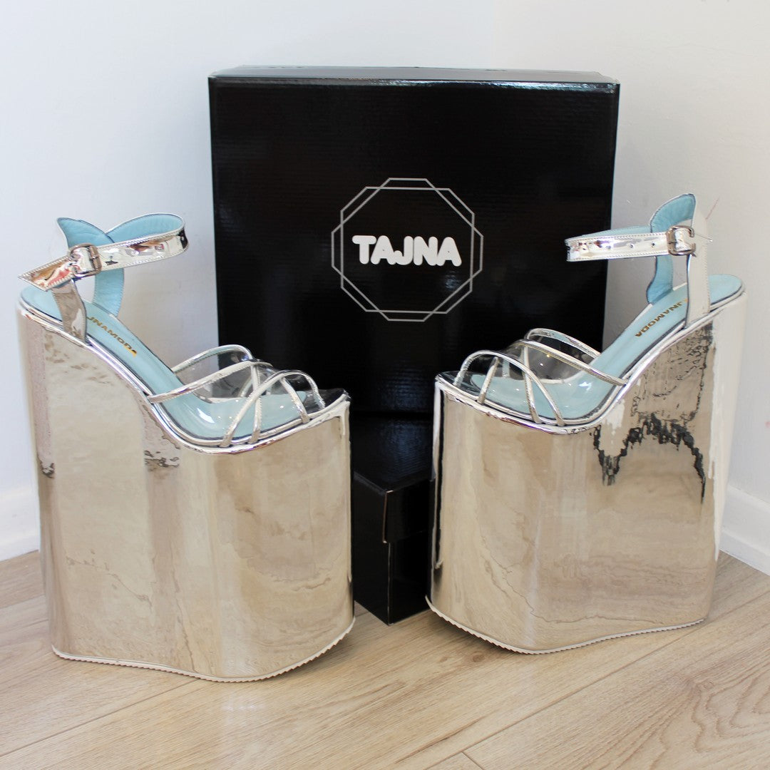 30 cm Silver Super High Heel Show Mega Platform Shoes - Tajna Shoes