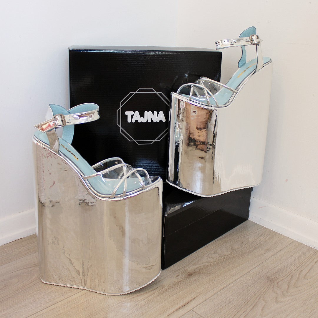 30 cm Silver Super High Heel Show Mega Platform Shoes - Tajna Shoes