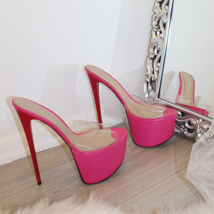 Pink Tranparent High Heel Platform Mules - Tajna Club