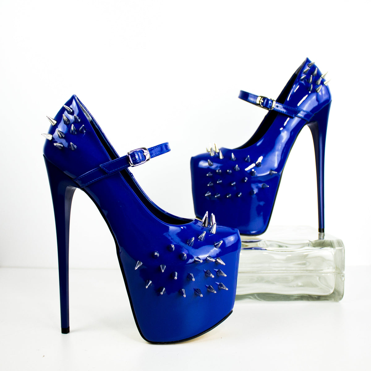 Royal Blue Long Spike Mary Jane Fetish Heels | Tajna Shoes
