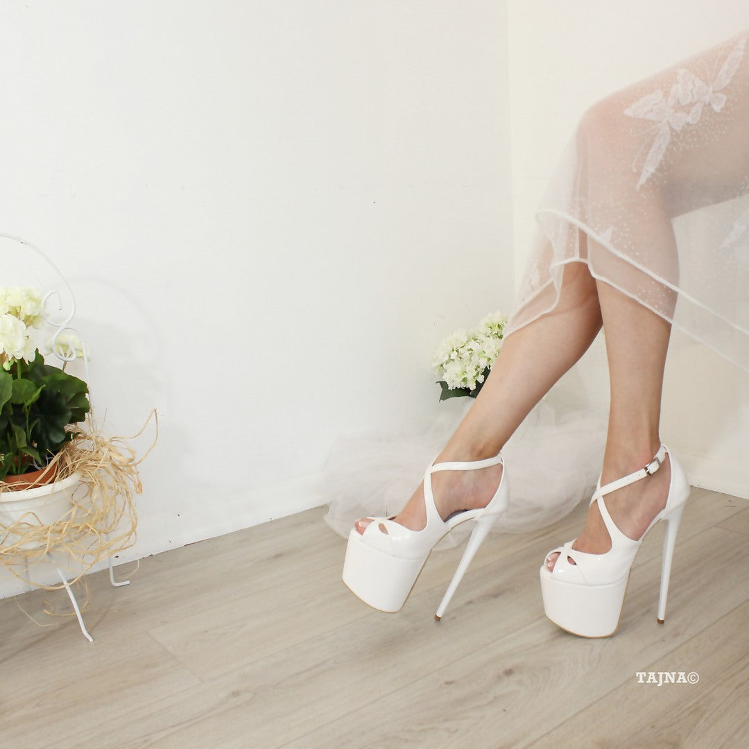Cross Peep Toe White 19-20 cm Wedding Platforms | Tajna Shoes